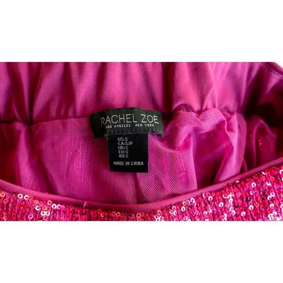 Rachel Zoe Pink Glitter Sequin High Waist Straight Leg Pull On Pants Size S - Picture 3 of 9